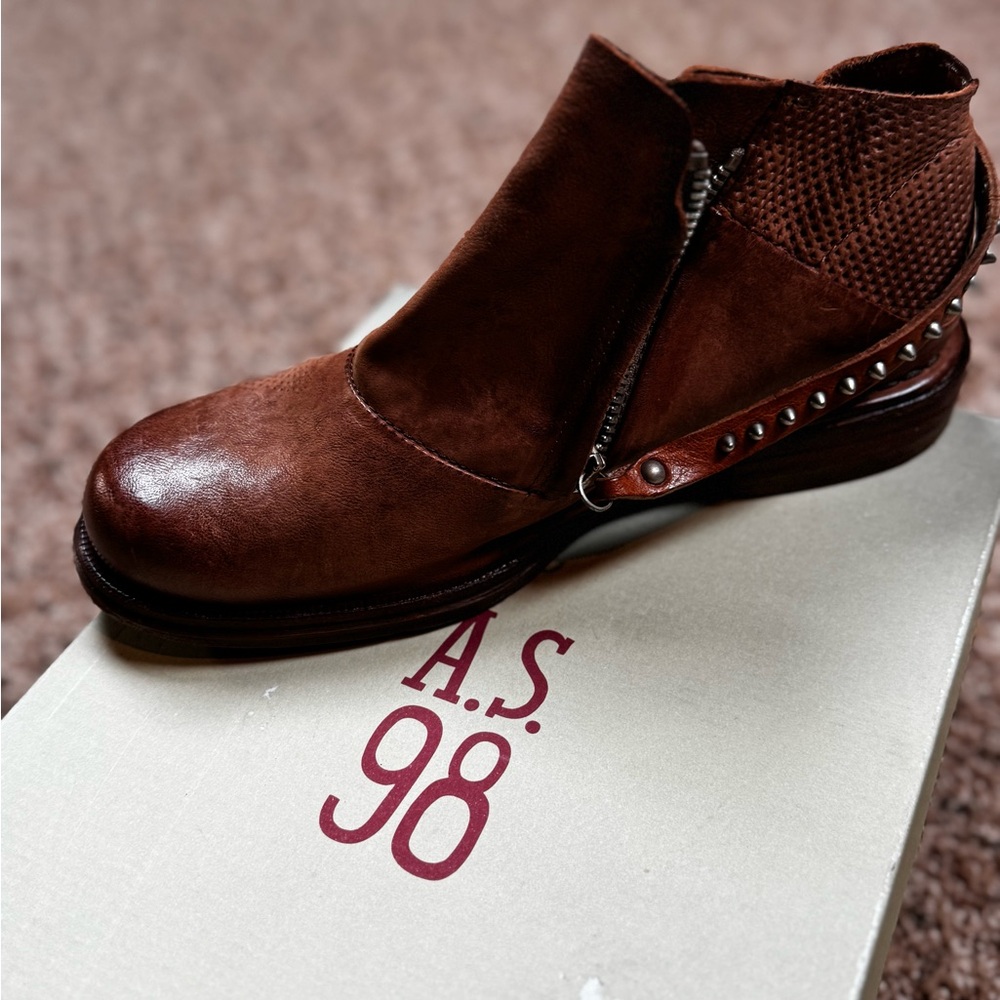 A.S.98 Art 706206
Calvados/Natural
Brown Leather Ankle Boots w/ Studded Strap - Picture 8 of 8